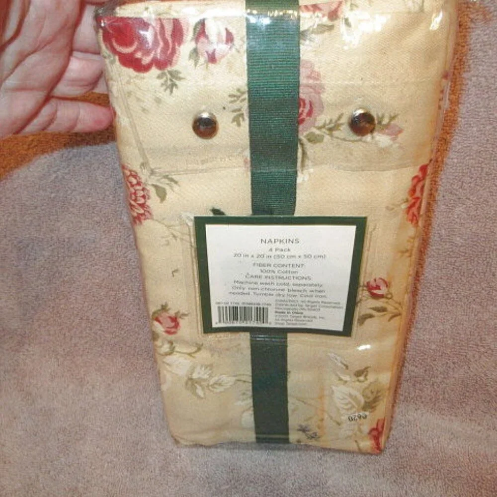 Vtg Waverly Sonata Rose Floral Harbor House Cotton Dinner Napkin Set Of 4 NEW